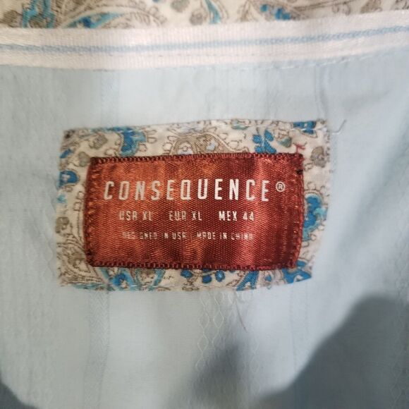 Consequence Shirt Mens XL Light Blue Long Sleeve Button Up Paisley Flip Cuff - Picture 5 of 8